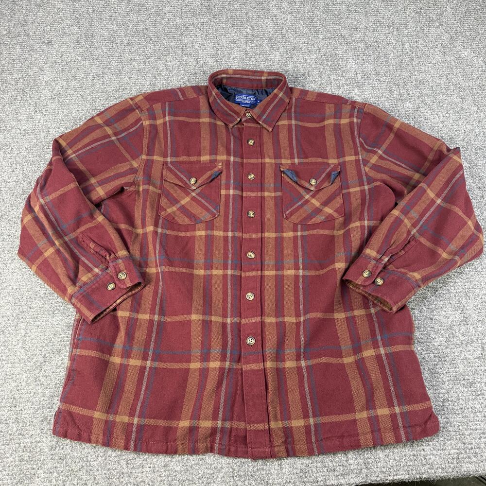 Pendleton Jacket Mens XL Burgundy Plaid Lined Flannel Shacket Button Front Warm